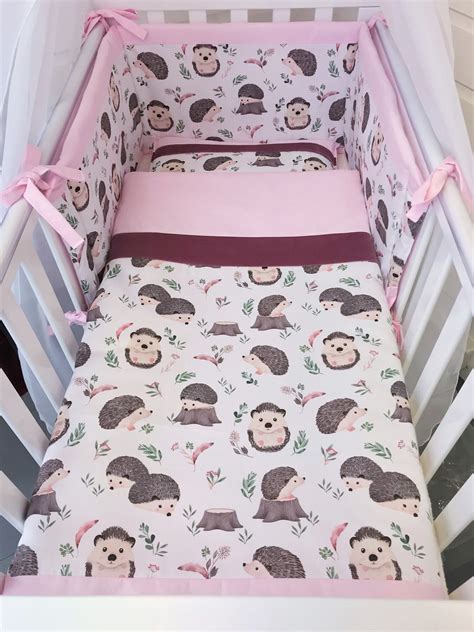 Woodland Cotton Baby Bedding Set Digital Print Hedgehog Pink Etsy