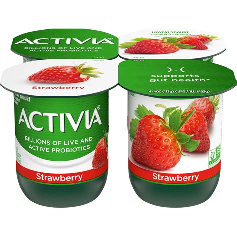 Activia Low Fat Probiotic Strawberry Yogurt 4 Oz Cups 4 Count