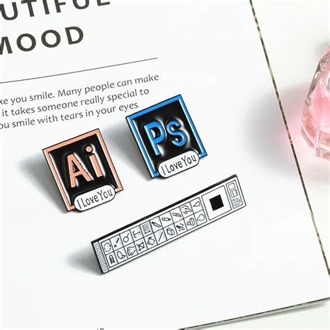 Adobe Illustrator Photoshop Enamel Pins I Love You Brooches Badge Ai Ps