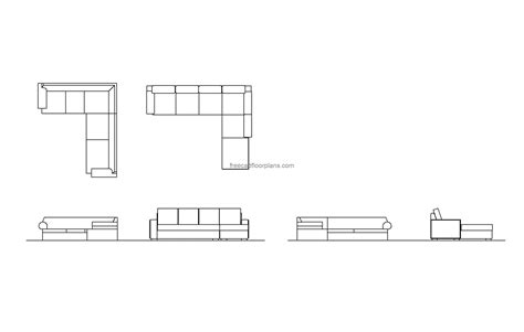 L Shaped Couch Autocad Block Planselevations Free Cad Floor Plans