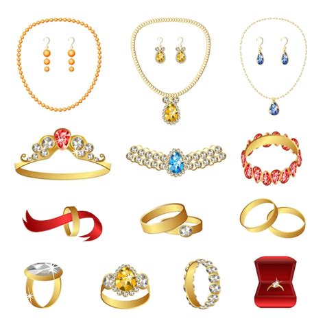 Jewellery Icons Set Cartoon Style Premium Vector