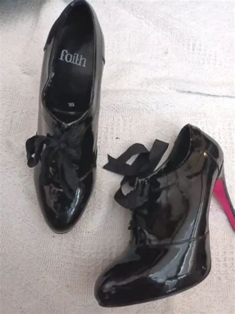 Ladies Faith Worn Black Shiny Patent Leather Sexy Stiletto Heels Size