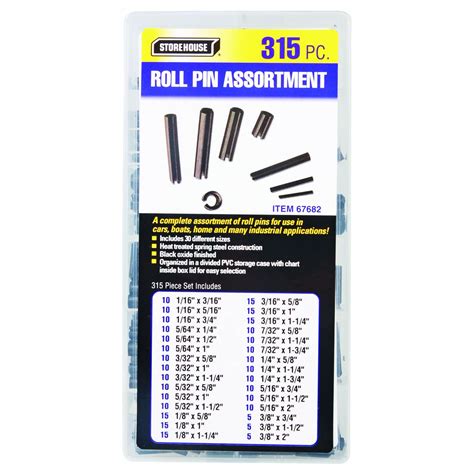 Fasteners And Hardware Roll Pin Assortment Set 120 Piece Assorted Mixed
