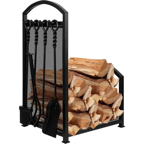 17 Stories Fireplace Log Holder Rack With 4 Tools Wrought Iron Firewood