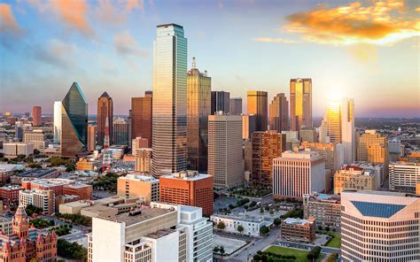 Download Wallpapers Dallas Evening Sunset Skyscrapers Dallas