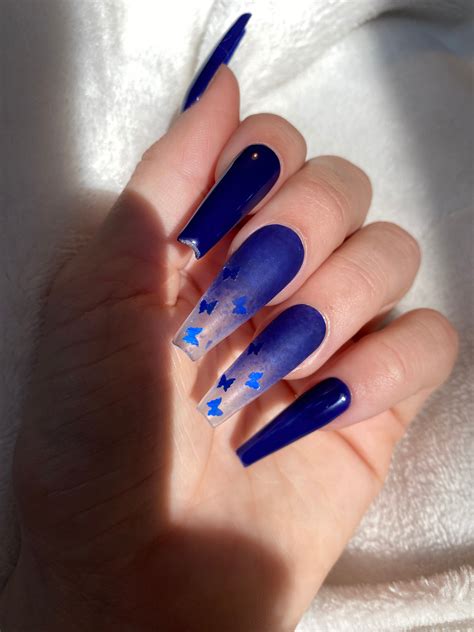 Blue Ombre Butterfly Nails Butterfly Nails Press On Nails Etsy