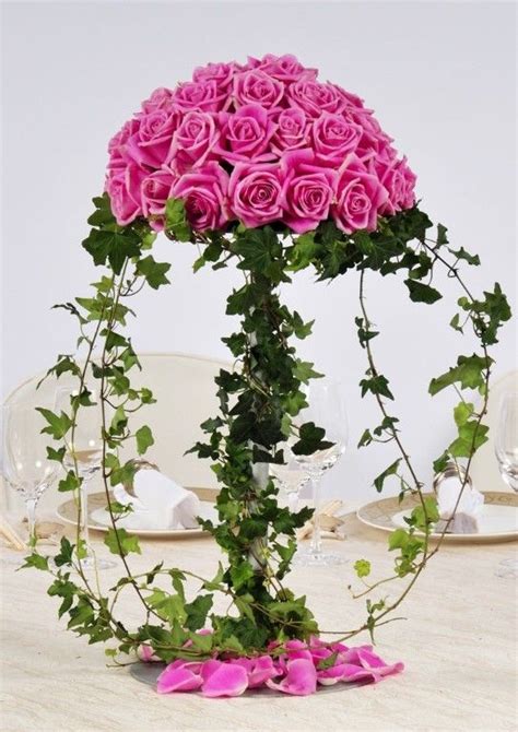 Pink Roses And Ivy Wedding Centerpiece Wedding Flowers Wedding