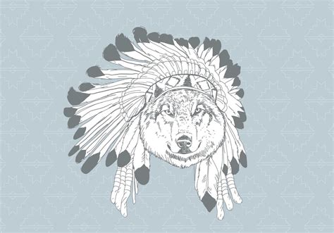 hand-drawn-wolf-with-bonnet-native-american-headdress,-headdress-art