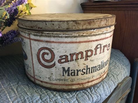 vintage campfire marshmallow tin 10â diameter campfire co primitive farm cabin 2028148143