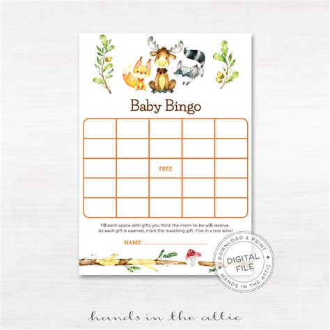 Baby Bingo Woodland Animals Baby Shower Game