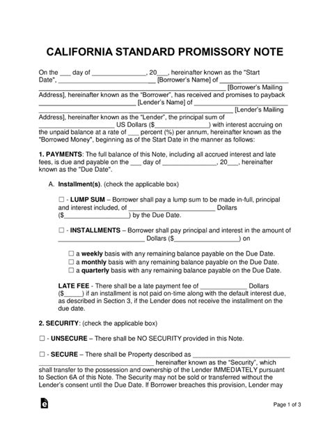 Free California Promissory Note Templates 2 Pdf Word Eforms