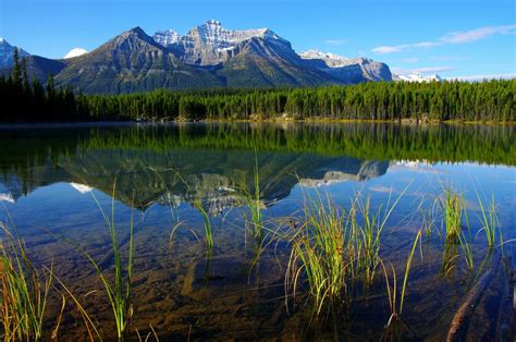 Wallpaper Sky Mountains River Water Reflection Forest Grass