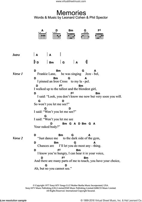 Pdf guitar tabs and guitar pro tabs collection for intermediates and beginners. Cohen - Memories sheet music for guitar (chords) PDF