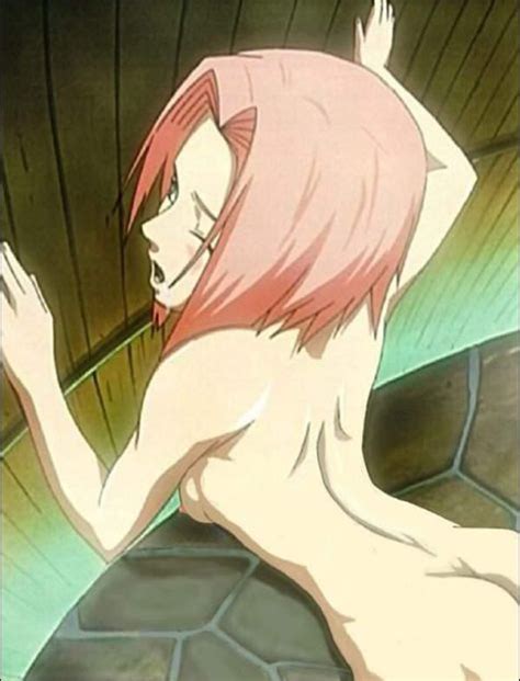 Rule Female Female Only Green Eyess Human Naruto Nude Peeping Pink Hair Sakura Haruno Sauna