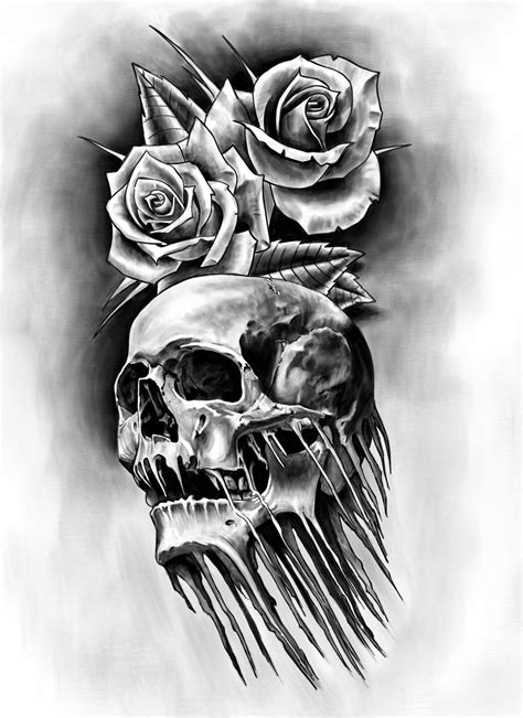 John Espiritu Santo Skull Roses Tattoo