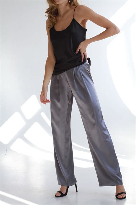 Silk Satin Trousers Grey Silk Pants For Women Pant In Satin Etsy