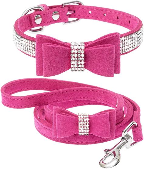 Pink Bling Dog Collar With Leash Set For Dogs And Cats