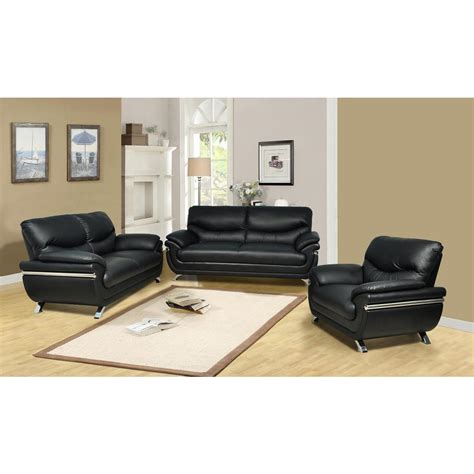 Black Faux Leather 3 Piece Sofa Set Sh226 The Home Depot