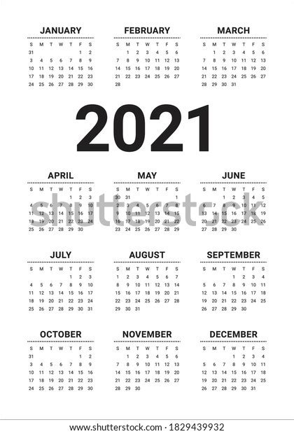 Year 2021 Calendar Vector Design Template Stock Vector Royalty Free