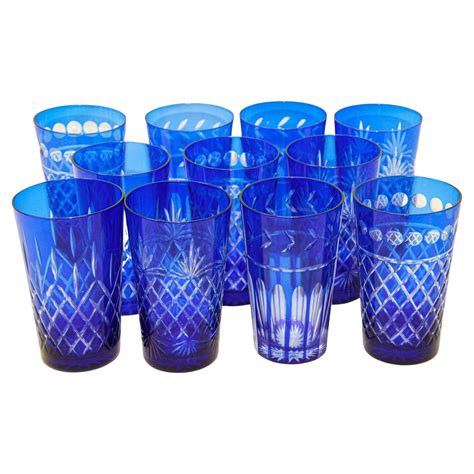 Val Saint Lambert Crystal Goblets Cobalt Blue Overlay Cut To Clear Set Of 12 For Sale At 1stdibs