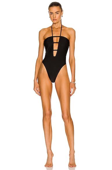 ADRIANA DEGREAS Solid High Leg Halterneck Swimsuit In Black FWRD