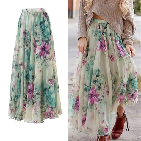2016 Vintage Womens Boho Floral Long Maxi Skirt Summer Beach Printing