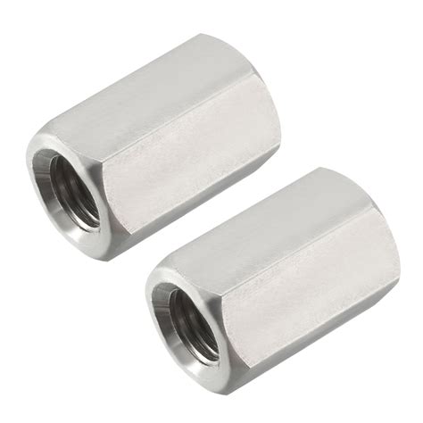 M12 30mm Length 304 Stainless Steel Metric Hex Coupling Nut 2 Pack