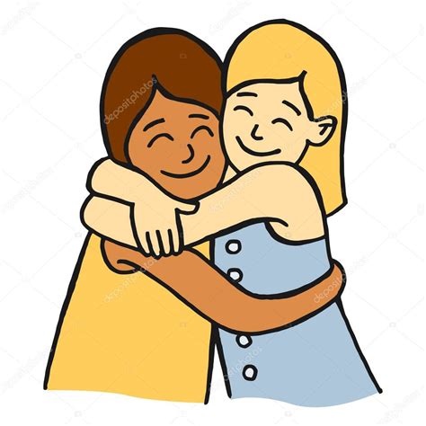 dibujos animados estilo vector ilustración de dos amigas jóvenes abrazando y sonriendo que