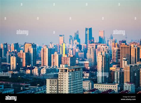 Shanghai Urban Forest Buildings At Dusk Stock Photo Alamy