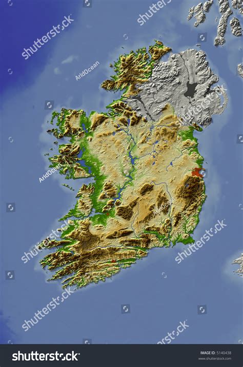 3d Relief Map Of Ireland Shows Major Cities And Rivers Surrounding