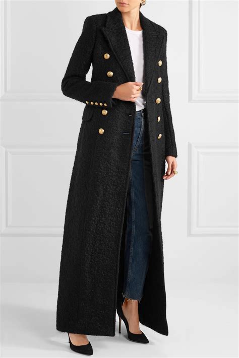 Balmain Double Breasted Mohair Blend Boucl Coat In Black Lyst
