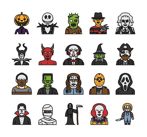Halloween Characters Free Line Illustrations Designed For Freepik
