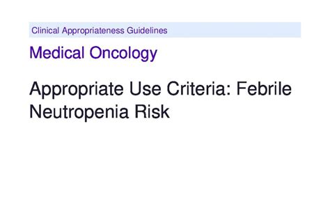 Pdf Febrile Neutropenia Risk 2021 07 01 Carelon Clinical Guidelines