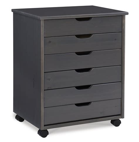 Linon Cary Six Drawer Wide Roll Cart Multiple Finishes