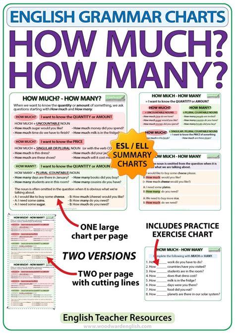 How Much How Many English Grammar Charts For The Esol Classroom