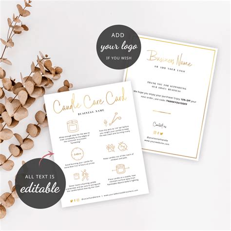 Candle forms jar candles partylite® summer 2020 candle care. Candle Care Card Template - Faux Gold - Editable & Printable Care Guide