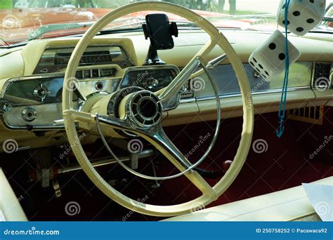 Interior View Of Old Vintage Car View On Dashboard Of Classic Car