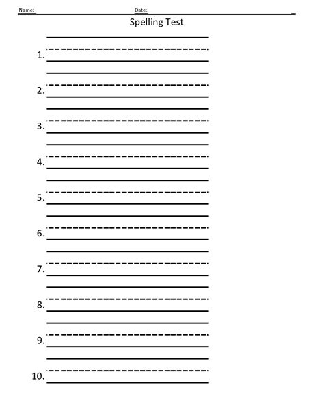 Printable Blank Spelling List Template