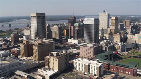 5 7k stock footage aerial video of an orbit of high rise office towers in downtown memphis