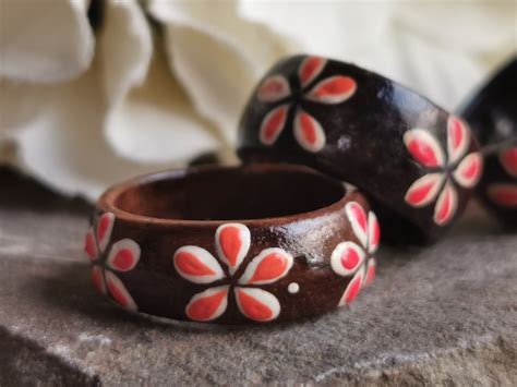 Wooden Hand Painted Ring 7mm Thick Sizes I I12 M12 N