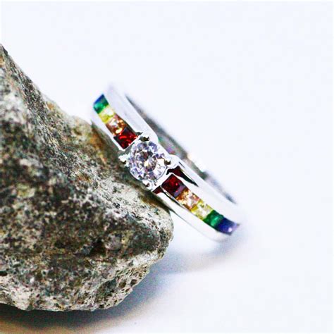 Rainbow Engagement Ring Sterling Silver 925 Pride Ring Etsy