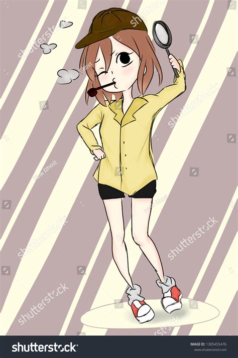 Cute Detective Anime Girl Stock Illustration 1305455476 Shutterstock