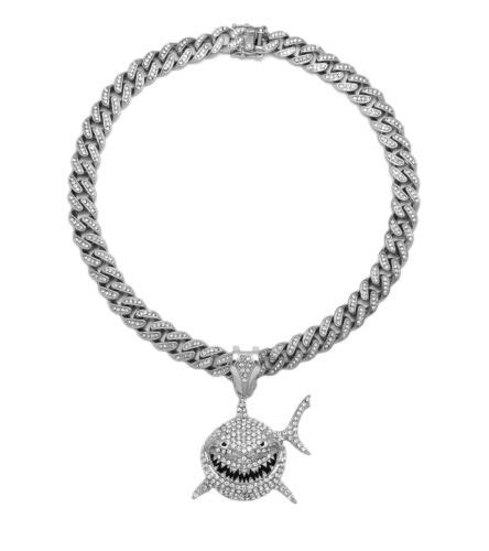 Rapper Tekashi 69 Shark Pendant 20 Cuban Link Chain Necklace Silver