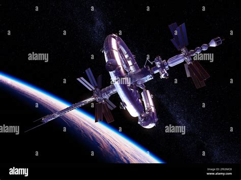 New Big Space Station Orbiting Planet Earth Stock Photo Alamy