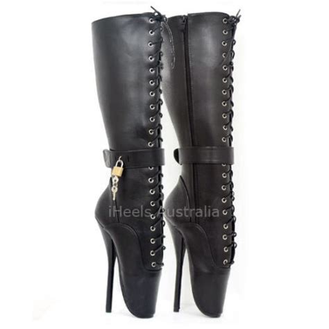 ballet boots knee high bdsm strap locking fetish 18cm spike heel return au ebay