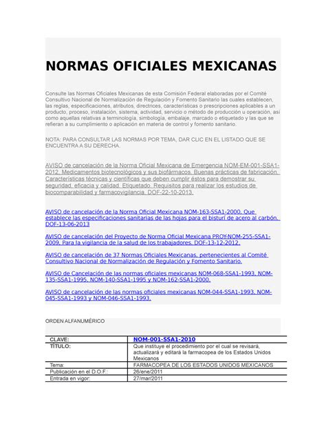 Normas Oficiales Mexicanas Para Repasar Normas Oficiales Mexicanas My