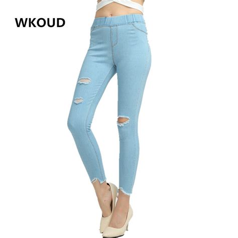 Buy Wkoud Ripped Jeans Women Pencil Pants Holes High