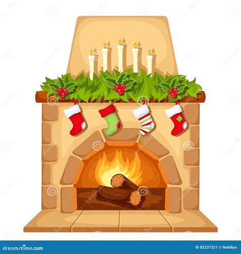 Christmas Fireplace Vector Illustration Stock Vector Illustration