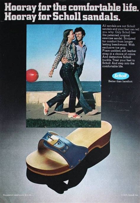 1975 Ad Scholl Wood Sandals 1970s Shoe Photo Original Print Ad