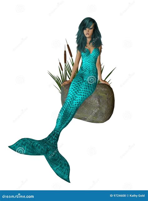 Stock Photo Aqua Mermaid Sitting On A Rock Image